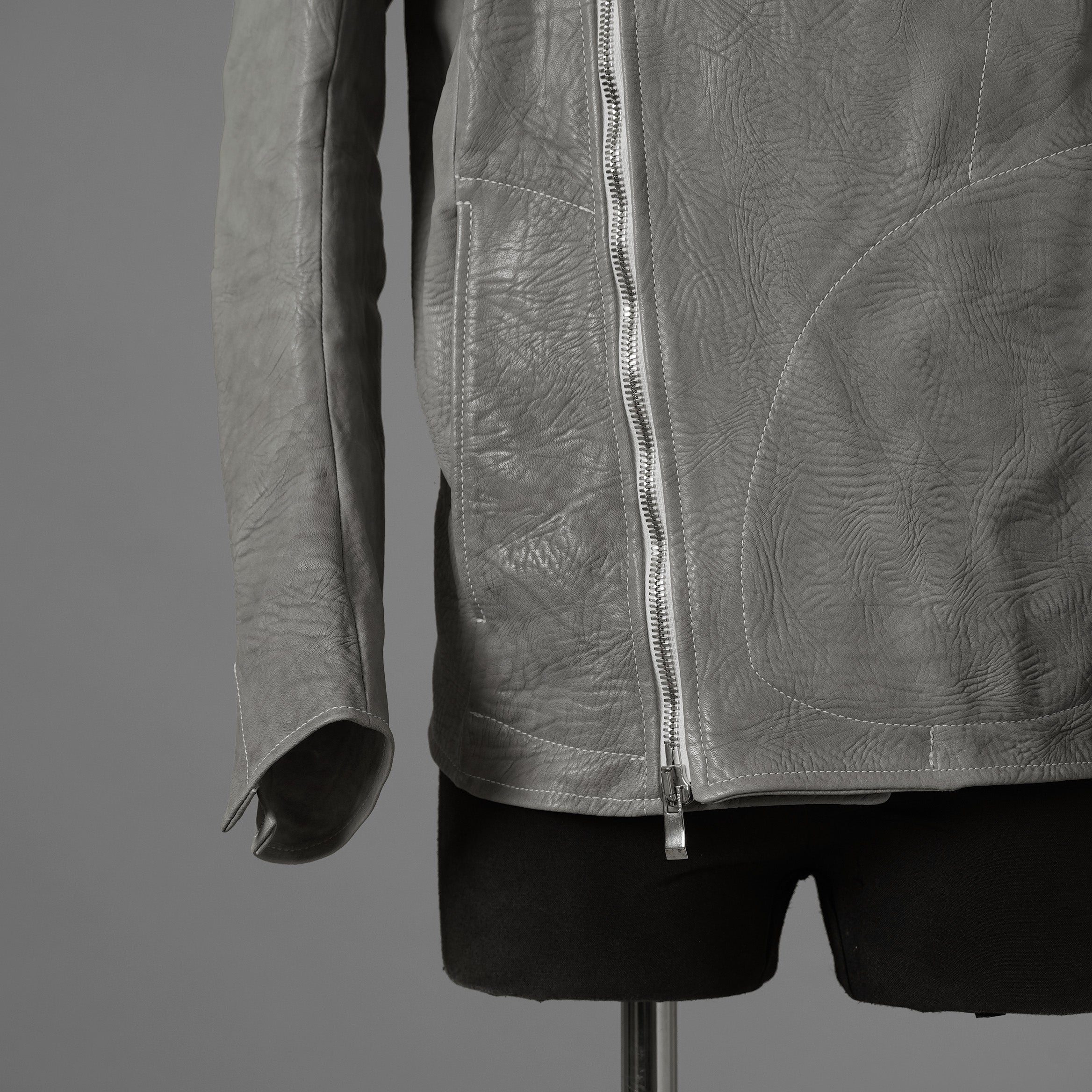 新品 希少 incarnation インカネーション / 24AW HORSE WHITE RG LEATHER W BREAST MOTO UNLINED PMT-5 / ホース レザー 白鞣し ライダース ジャケット/ size M B82(GRAY) 123012-alm