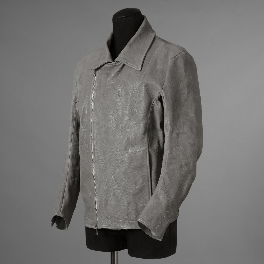 新品 希少 incarnation インカネーション / 24AW HORSE WHITE RG LEATHER W BREAST MOTO UNLINED PMT-5 / ホース レザー 白鞣し ライダース ジャケット/ size M B82(GRAY) 123012-alm