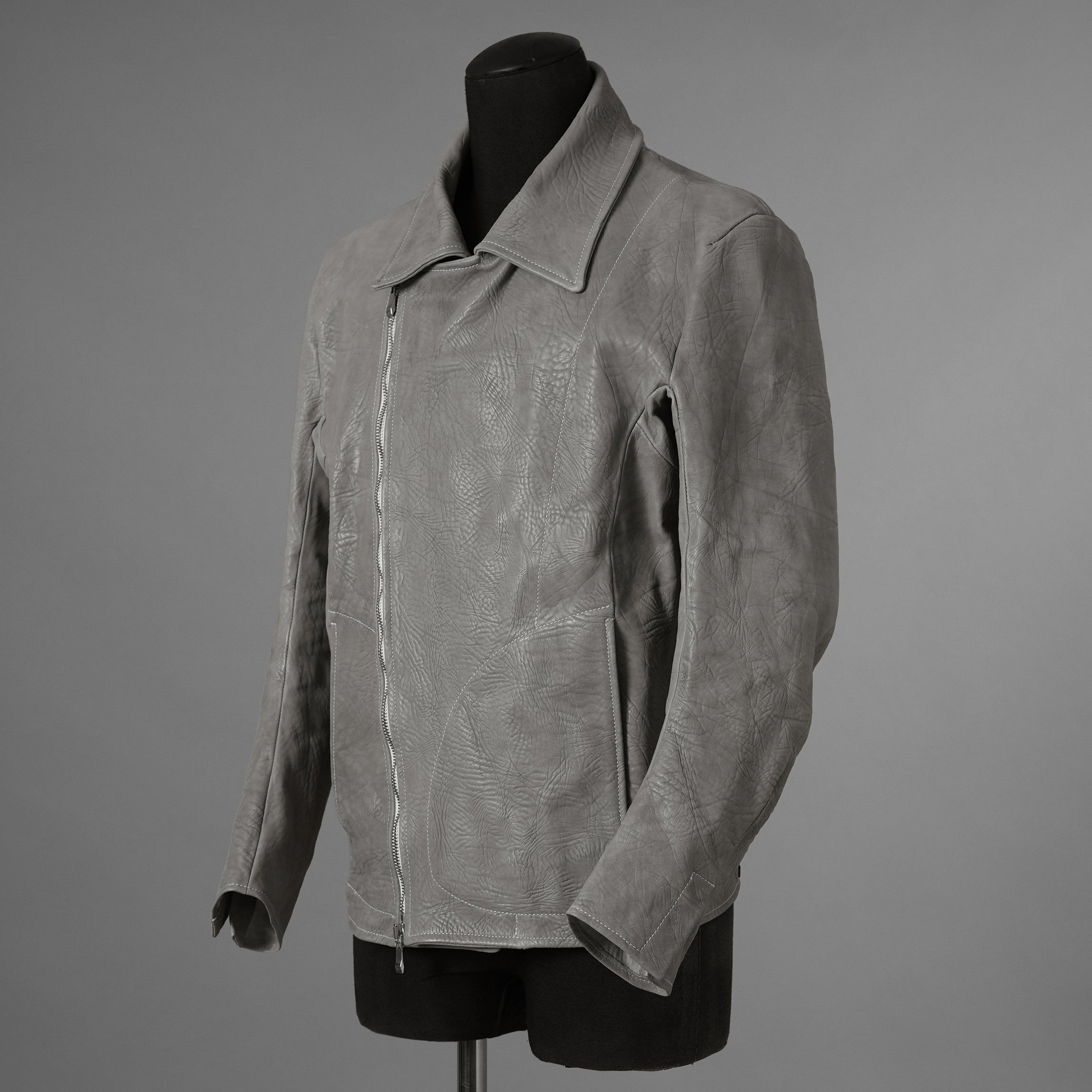 新品 希少 incarnation インカネーション / 24AW HORSE WHITE RG LEATHER W BREAST MOTO UNLINED PMT-5 / ホース レザー 白鞣し ライダース ジャケット/ size M B82(GRAY) 123012-alm