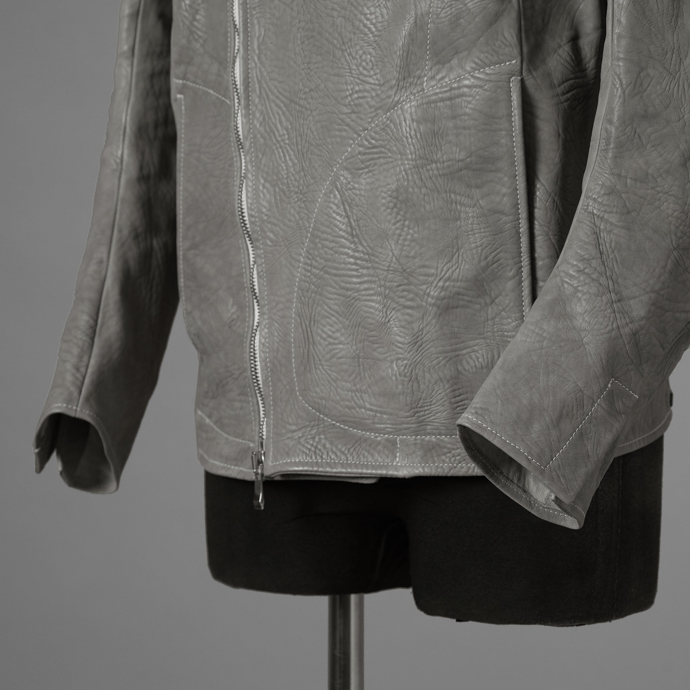 新品 希少 incarnation インカネーション / 24AW HORSE WHITE RG LEATHER W BREAST MOTO UNLINED PMT-5 / ホース レザー 白鞣し ライダース ジャケット/ size M B82(GRAY) 123012-alm