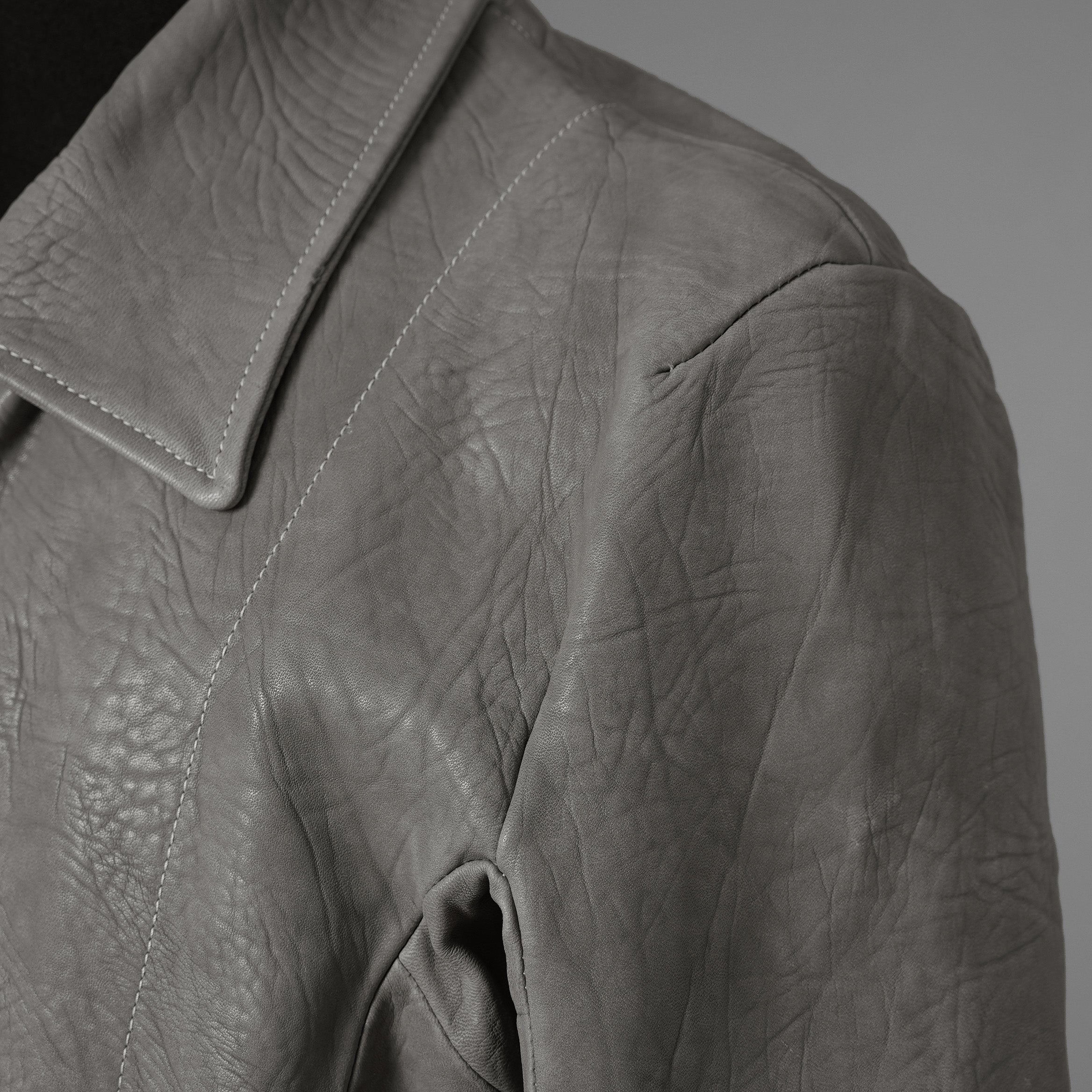 新品 希少 incarnation インカネーション / 24AW HORSE WHITE RG LEATHER W BREAST MOTO UNLINED PMT-5 / ホース レザー 白鞣し ライダース ジャケット/ size M B82(GRAY) 123012-alm
