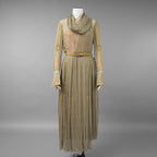 FENDI フェンディ /美品 20SS Belted Draped Pleated Printed Silk-Chiffon Midi Dress ベルト付き プリント シルクシフォン ミディドレス ワンピース/ FDA651 A5XF / size 40 (OLIVE GREEN) レディース