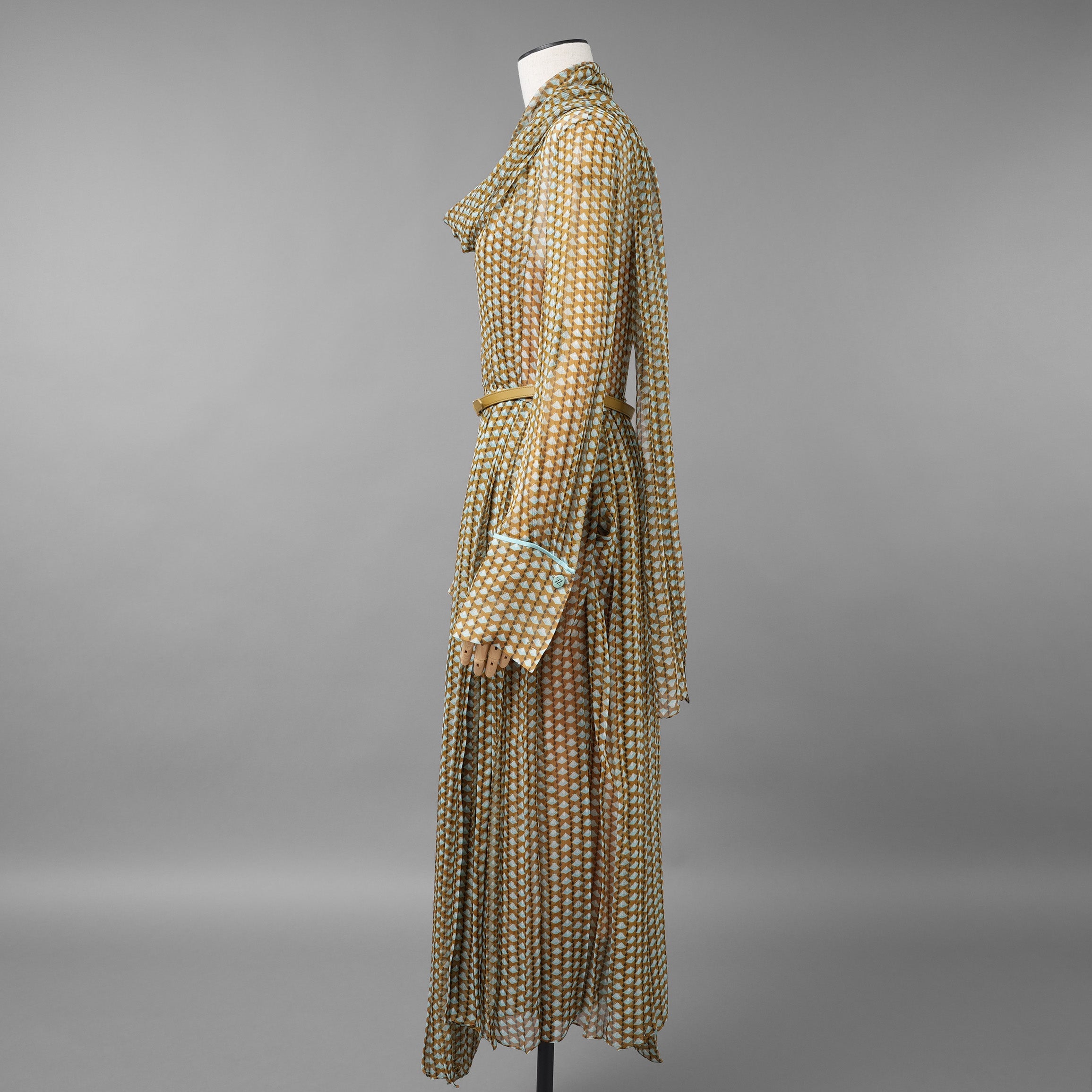 FENDI フェンディ /美品 20SS Belted Draped Pleated Printed Silk-Chiffon Midi Dress ベルト付き プリント シルクシフォン ミディドレス ワンピース/ FDA651 A5XF / size 40 (OLIVE GREEN) レディース