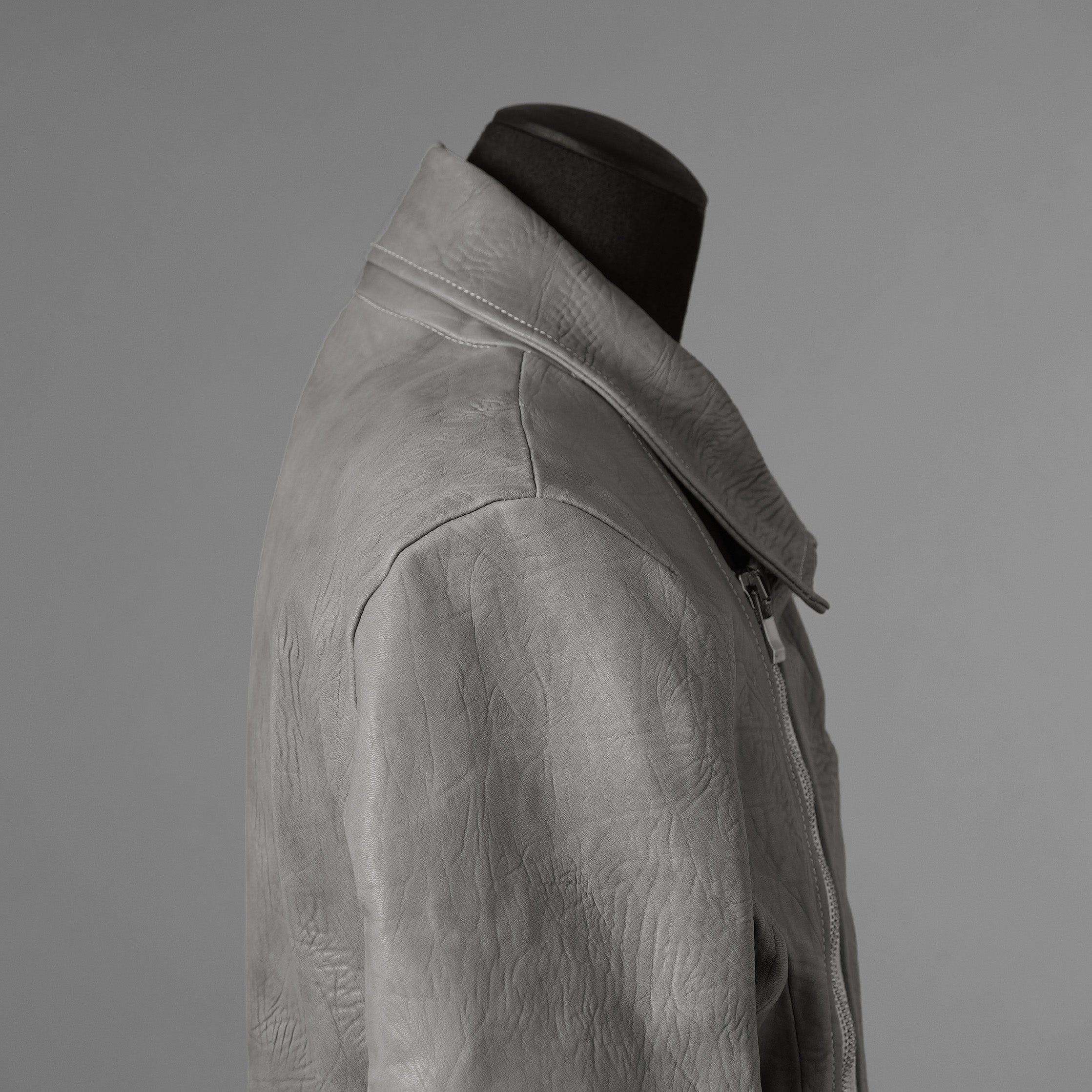 新品 希少 incarnation インカネーション / 24AW HORSE WHITE RG LEATHER W BREAST MOTO UNLINED PMT-5 / ホース レザー 白鞣し ライダース ジャケット/ size M B82(GRAY) 123012-alm