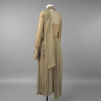 FENDI フェンディ /美品 20SS Belted Draped Pleated Printed Silk-Chiffon Midi Dress ベルト付き プリント シルクシフォン ミディドレス ワンピース/ FDA651 A5XF / size 40 (OLIVE GREEN) レディース