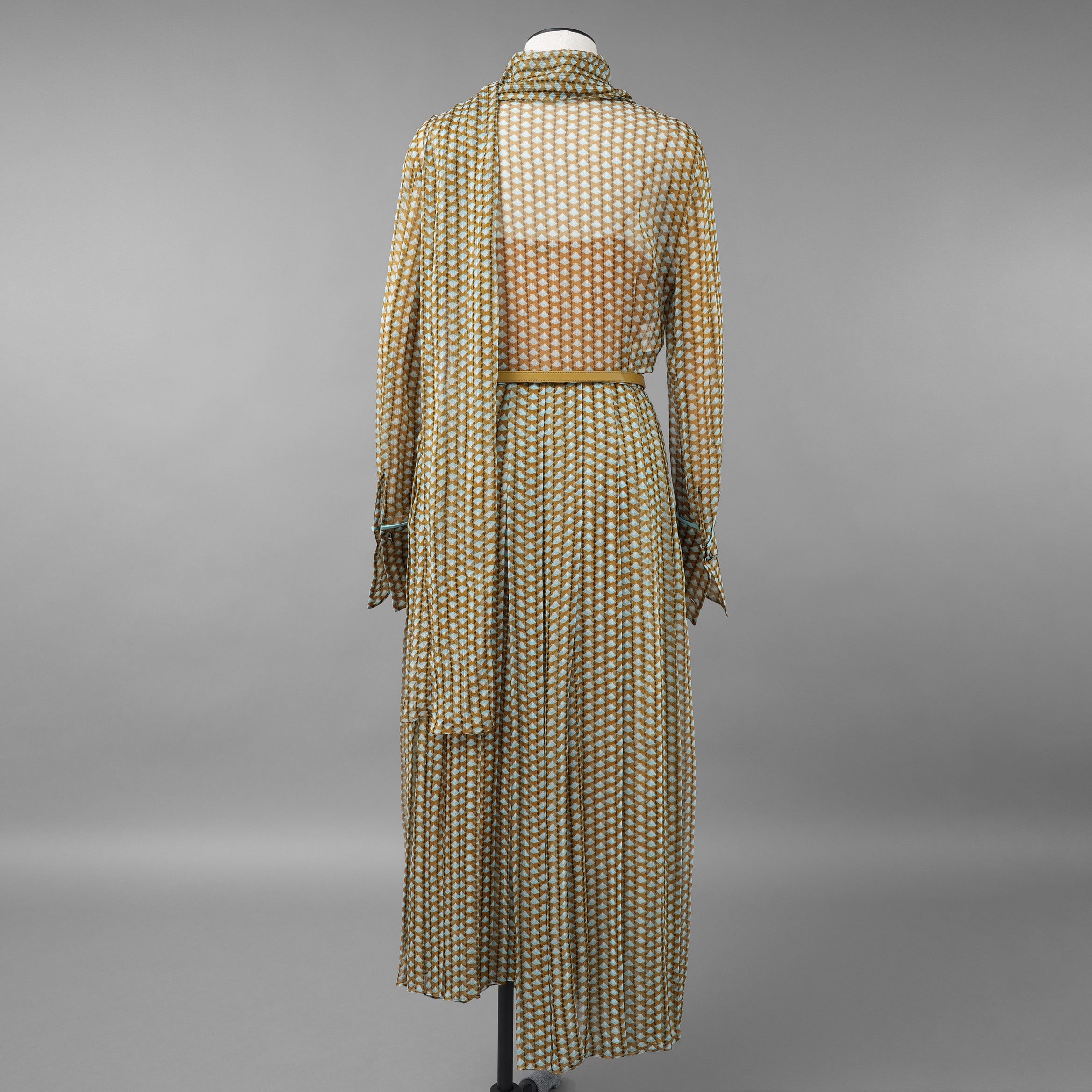 FENDI フェンディ /美品 20SS Belted Draped Pleated Printed Silk-Chiffon Midi Dress ベルト付き プリント シルクシフォン ミディドレス ワンピース/ FDA651 A5XF / size 40 (OLIVE GREEN) レディース
