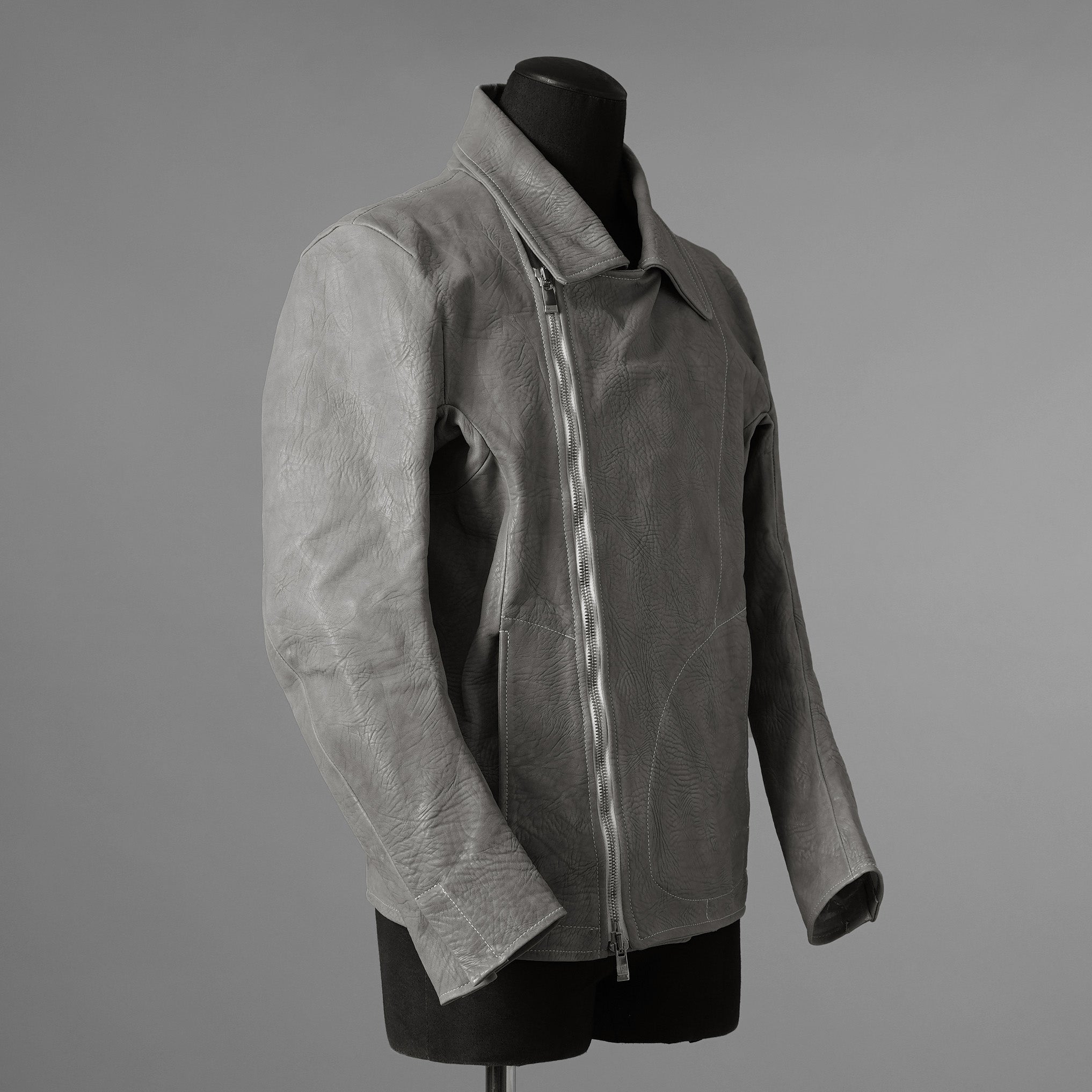 新品 希少 incarnation インカネーション / 24AW HORSE WHITE RG LEATHER W BREAST MOTO UNLINED PMT-5 / ホース レザー 白鞣し ライダース ジャケット/ size M B82(GRAY) 123012-alm
