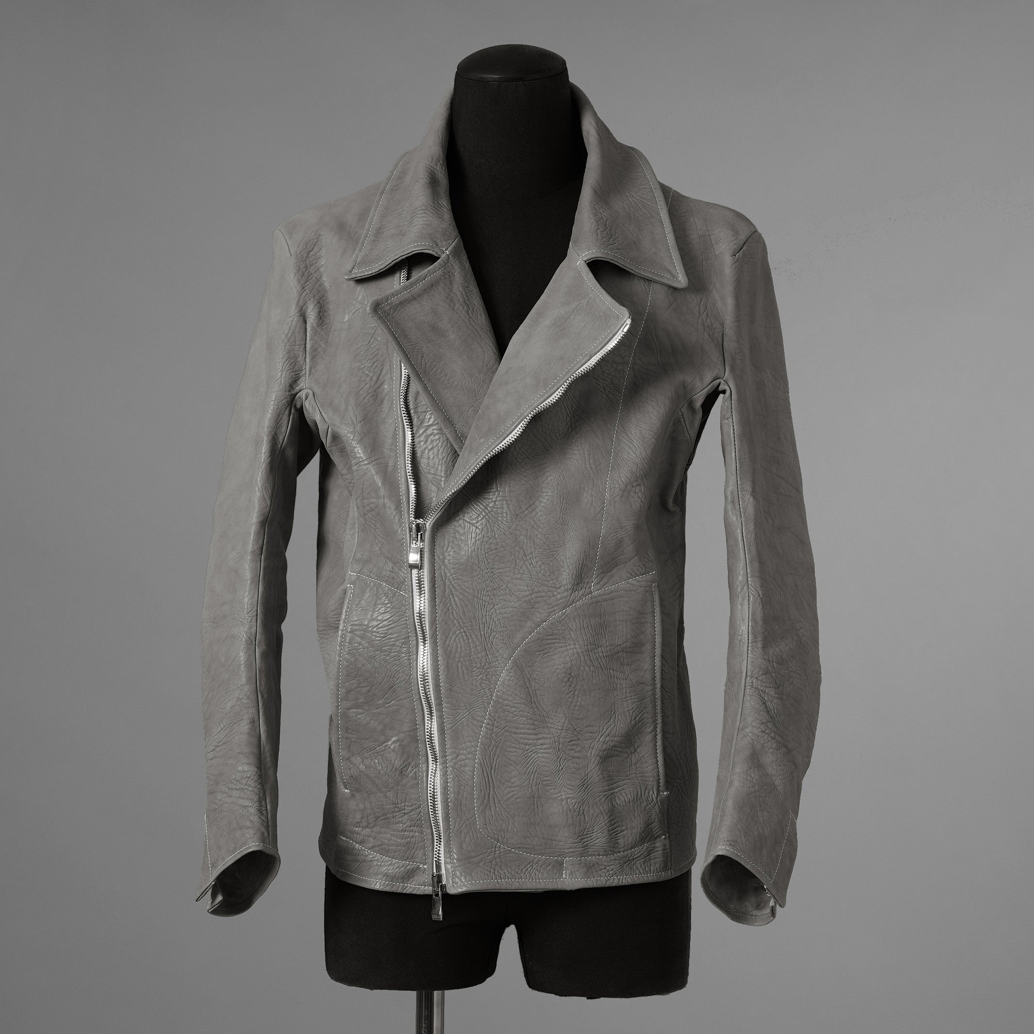 新品 希少 incarnation インカネーション / 24AW HORSE WHITE RG LEATHER W BREAST MOTO UNLINED PMT-5 / ホース レザー 白鞣し ライダース ジャケット/ size M B82(GRAY) 123012-alm