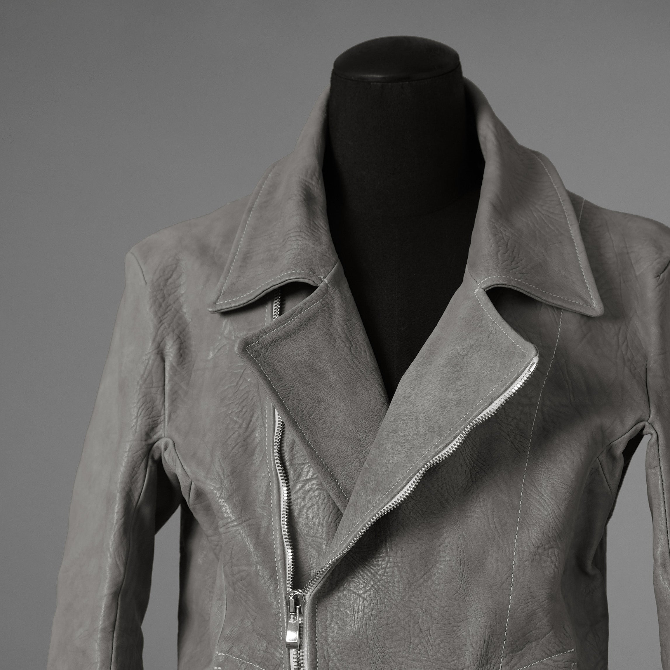 新品 希少 incarnation インカネーション / 24AW HORSE WHITE RG LEATHER W BREAST MOTO UNLINED PMT-5 / ホース レザー 白鞣し ライダース ジャケット/ size M B82(GRAY) 123012-alm