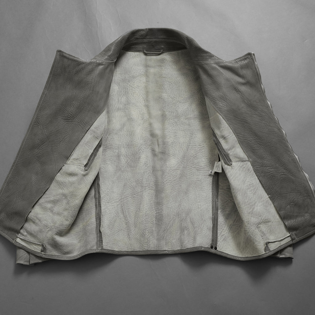 新品 希少 incarnation インカネーション / 24AW HORSE WHITE RG LEATHER W BREAST MOTO UNLINED PMT-5 / ホース レザー 白鞣し ライダース ジャケット/ size M B82(GRAY) 123012-alm