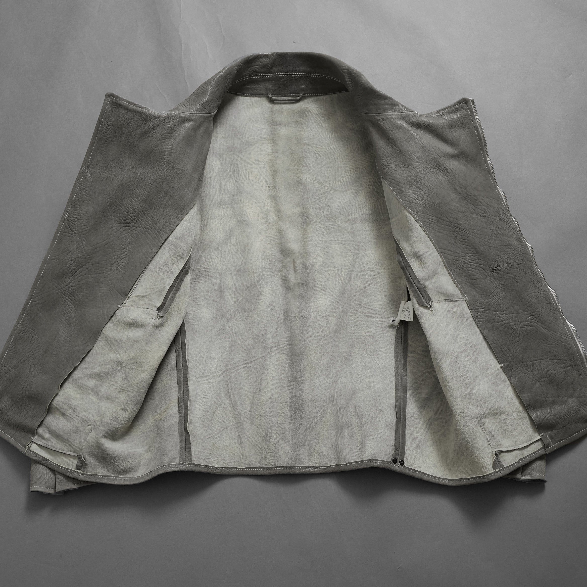 新品 希少 incarnation インカネーション / 24AW HORSE WHITE RG LEATHER W BREAST MOTO UNLINED PMT-5 / ホース レザー 白鞣し ライダース ジャケット/ size M B82(GRAY) 123012-alm