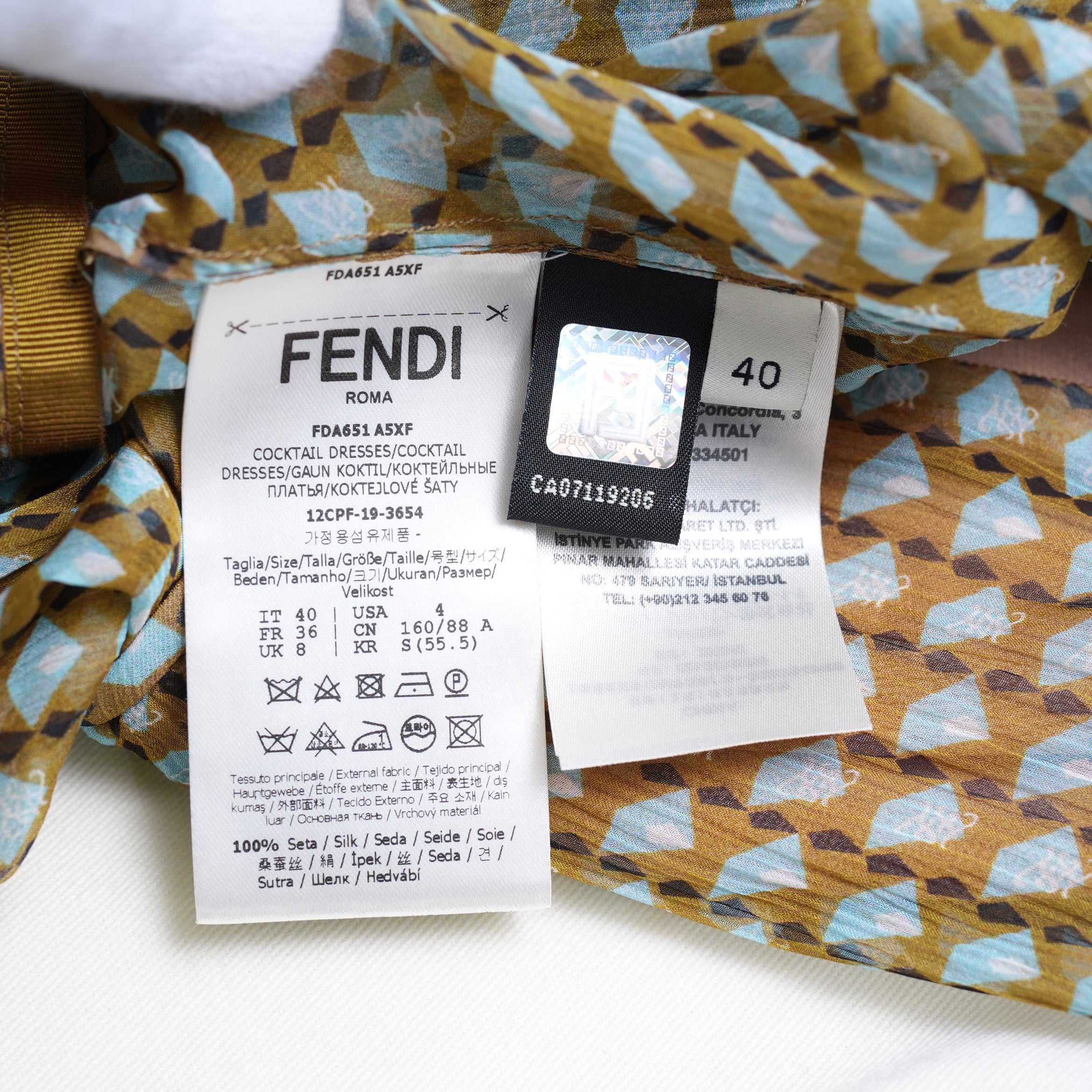 FENDI フェンディ /美品 20SS Belted Draped Pleated Printed Silk-Chiffon Midi Dress ベルト付き プリント シルクシフォン ミディドレス ワンピース/ FDA651 A5XF / size 40 (OLIVE GREEN) レディース