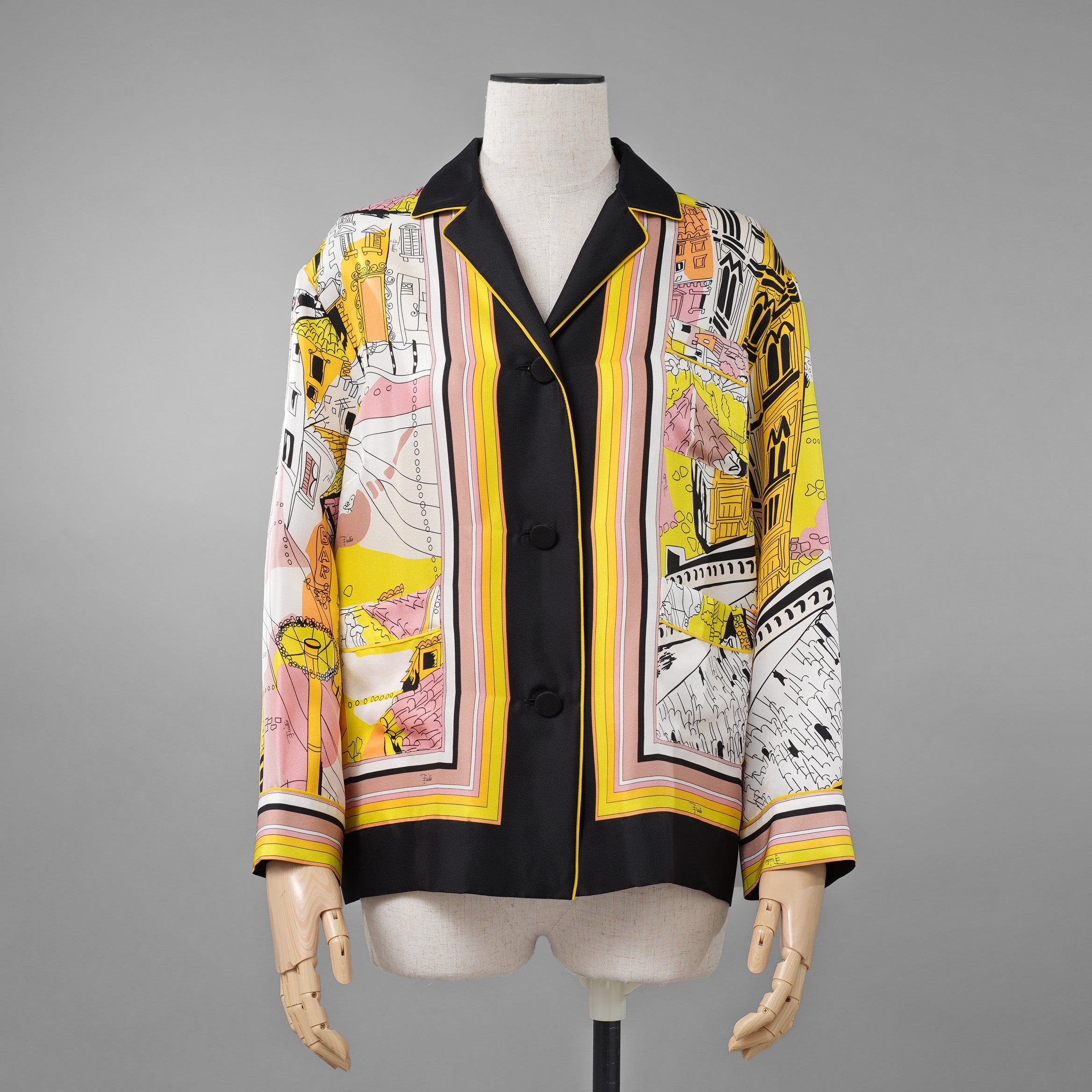EMILIO PUCCI エミリオプッチ / 美品 22SS Battistero バッティステロ プリント シルクツイル  ブラウス / 街並み / 長袖シャツ /  1ERJ501E721 / size 38 (MULTI  COLOR) レディース