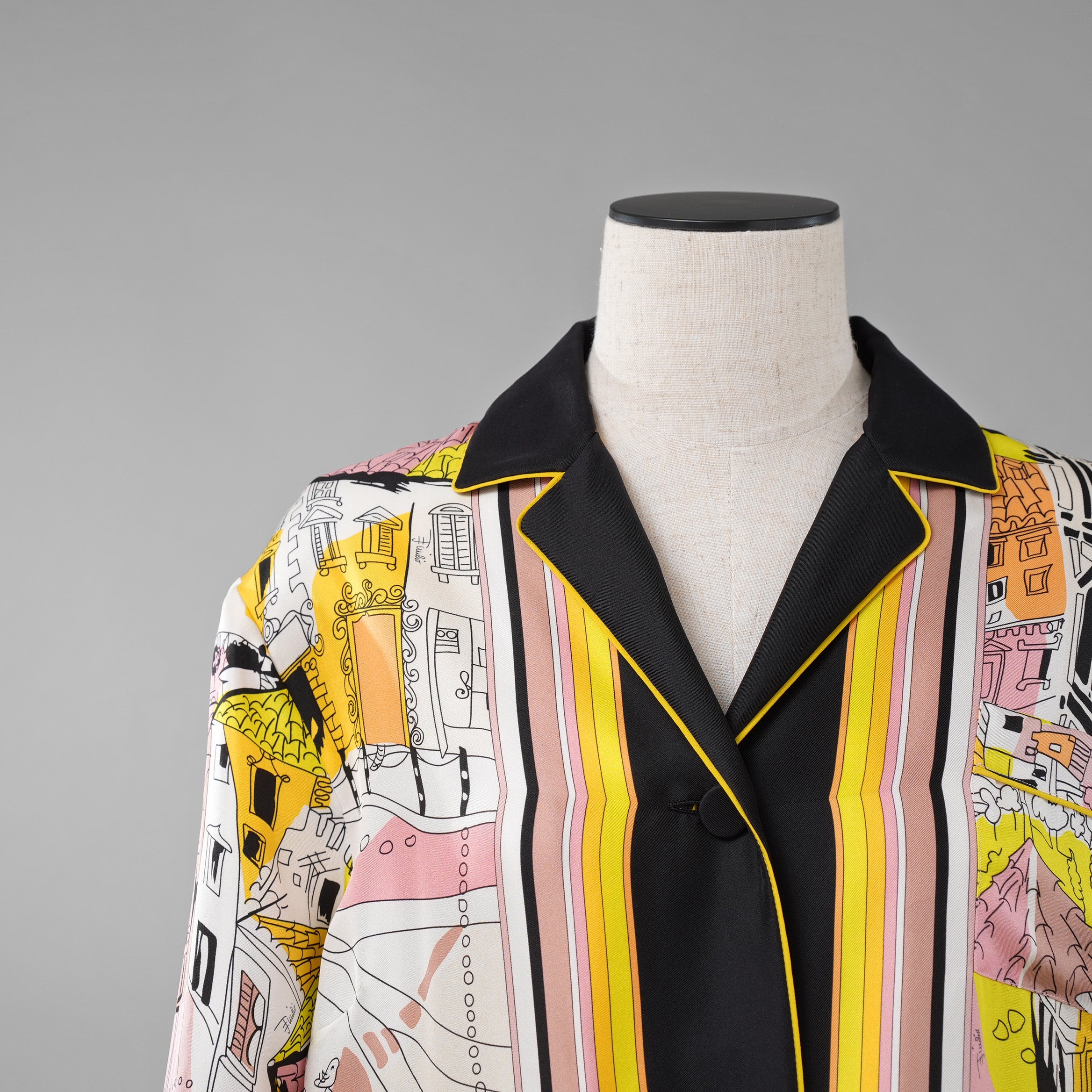 EMILIO PUCCI エミリオプッチ / 美品 22SS Battistero バッティステロ プリント シルクツイル  ブラウス / 街並み / 長袖シャツ /  1ERJ501E721 / size 38 (MULTI  COLOR) レディース