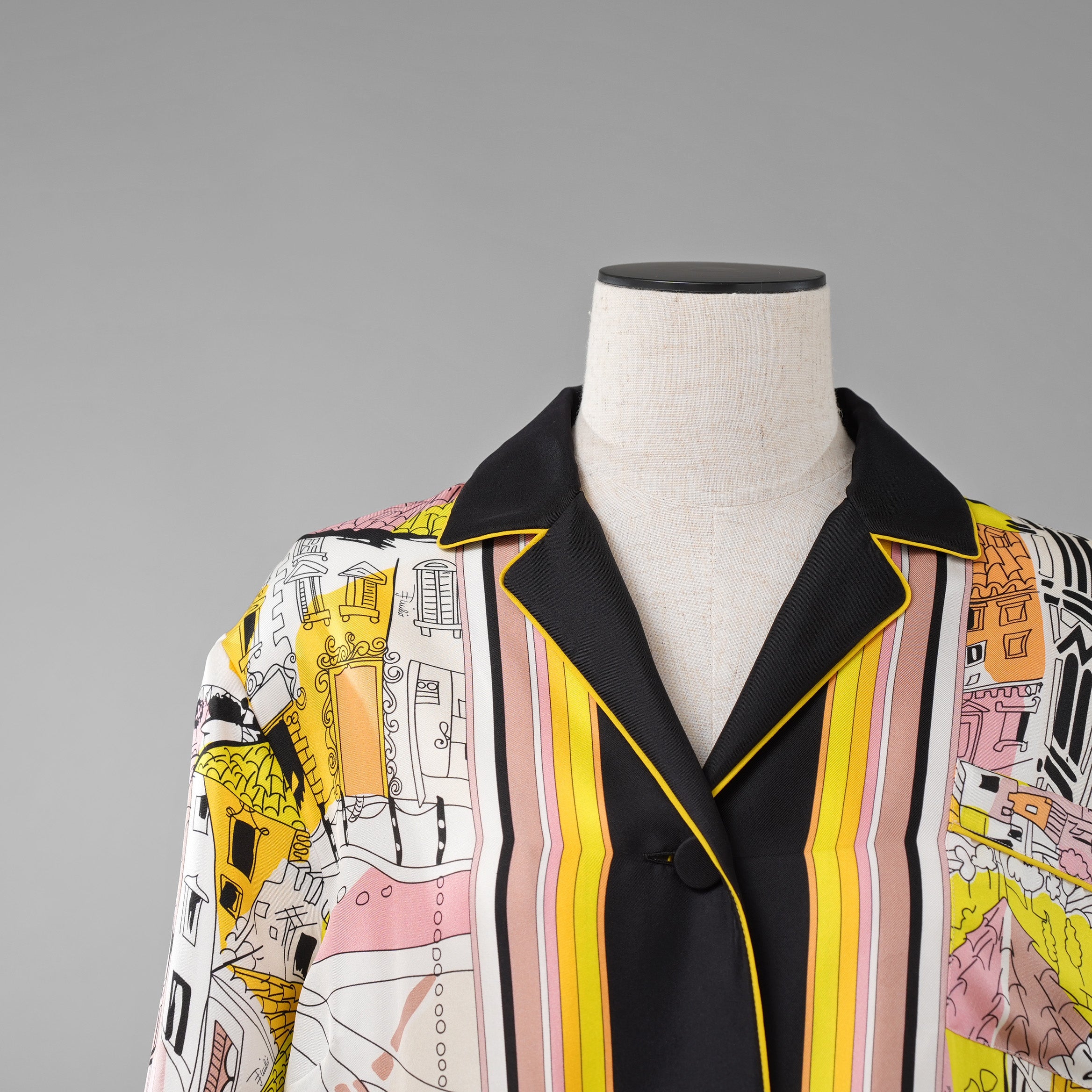 EMILIO PUCCI エミリオプッチ / 美品 22SS Battistero バッティステロ プリント シルクツイル  ブラウス / 街並み / 長袖シャツ /  1ERJ501E721 / size 38 (MULTI  COLOR) レディース