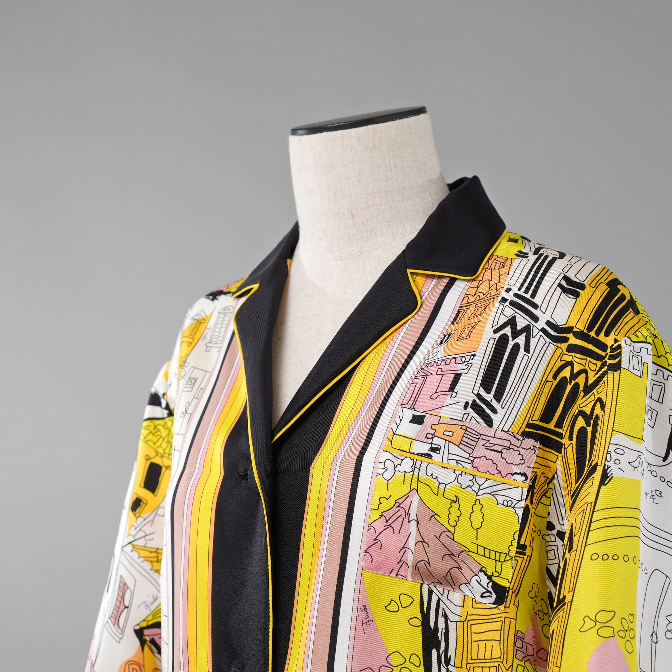 EMILIO PUCCI エミリオプッチ / 美品 22SS Battistero バッティステロ プリント シルクツイル  ブラウス / 街並み / 長袖シャツ /  1ERJ501E721 / size 38 (MULTI  COLOR) レディース