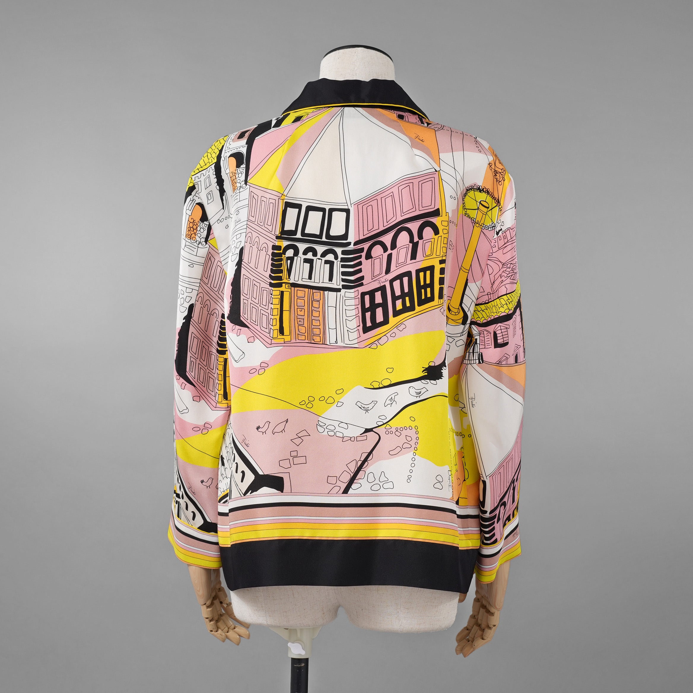 EMILIO PUCCI エミリオプッチ / 美品 22SS Battistero バッティステロ プリント シルクツイル  ブラウス / 街並み / 長袖シャツ /  1ERJ501E721 / size 38 (MULTI  COLOR) レディース