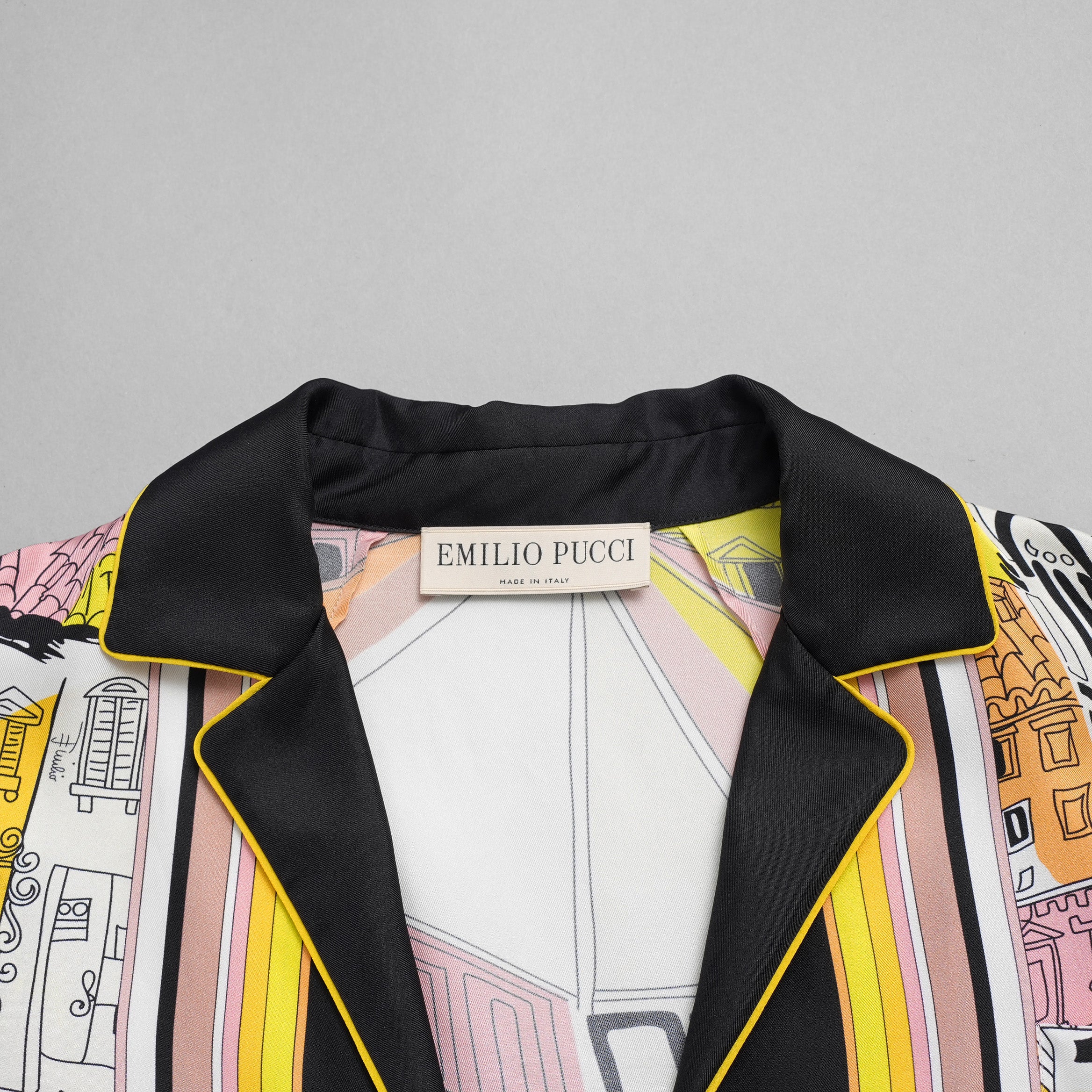 EMILIO PUCCI エミリオプッチ / 美品 22SS Battistero バッティステロ プリント シルクツイル  ブラウス / 街並み / 長袖シャツ /  1ERJ501E721 / size 38 (MULTI  COLOR) レディース