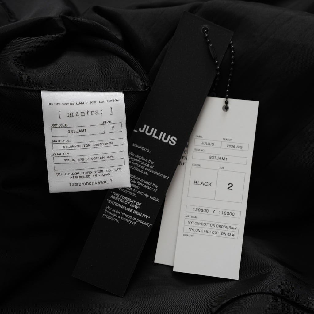 新品 JULIUS ユリウス / 26SS Tailored Jacket NYLON/COTTON GROSGRAIN テーラードジャケット / 937JAM1 / size 2 (BLACK) 123012-alm