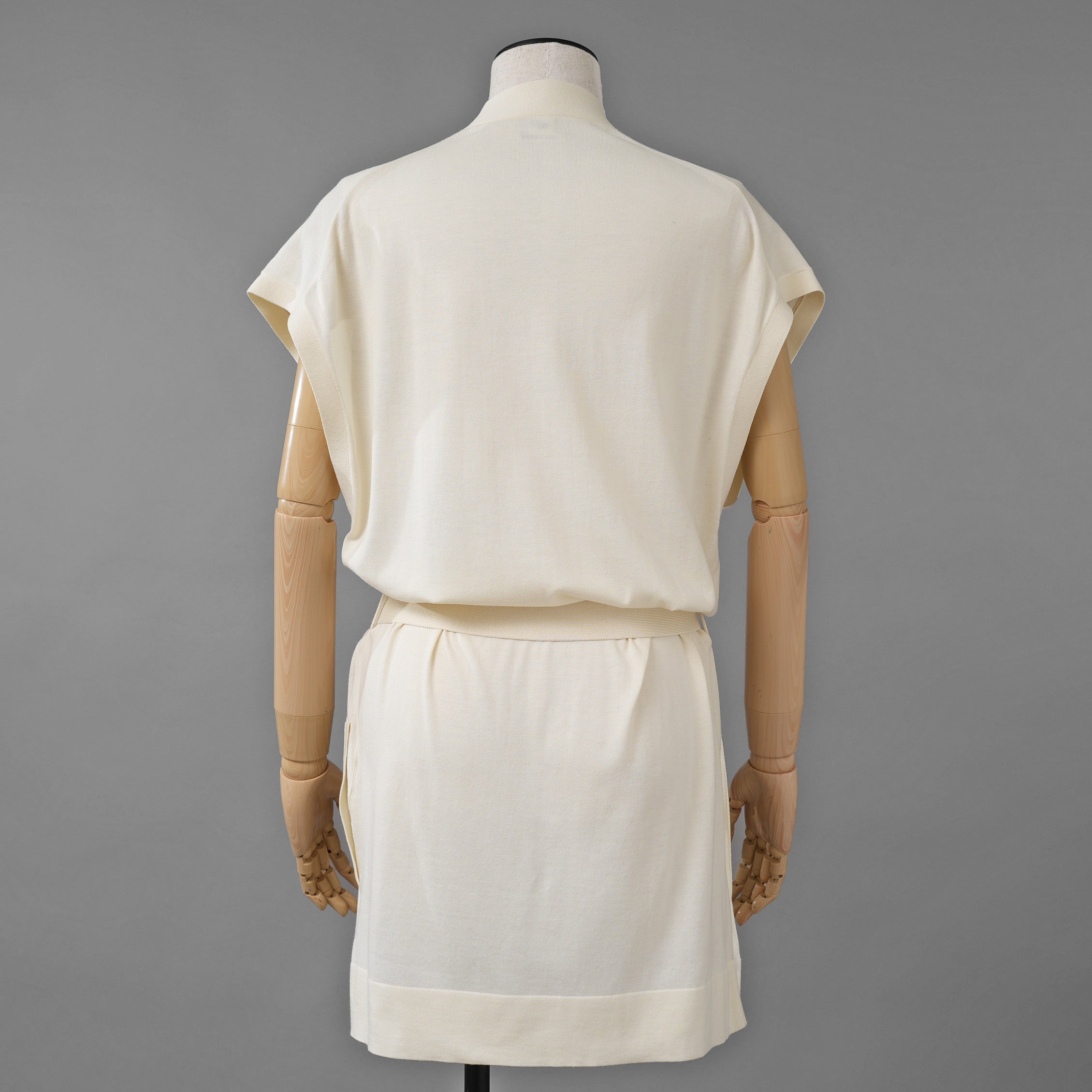 HERMES エルメス / ゴルチエ期 コットンシルク ノースリーブ ロング カーディガン / ニット ワンピース / size 34 (IVORY)