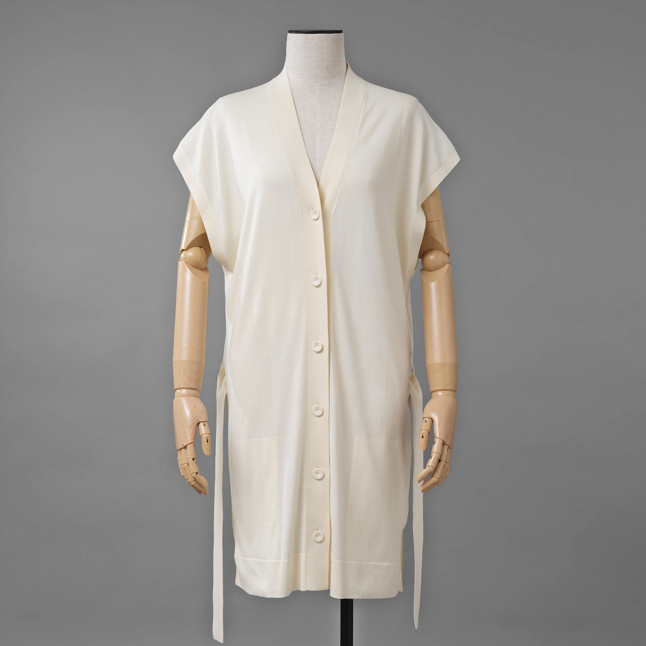 HERMES エルメス / ゴルチエ期 コットンシルク ノースリーブ ロング カーディガン / ニット ワンピース / size 34 (IVORY)