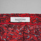 VALENTINO ヴァレンティノ / 美品 21SS シルク100％ リッププリント プリーツ ロングスカート / VB3RA74062W / size 38 (RED) レディース