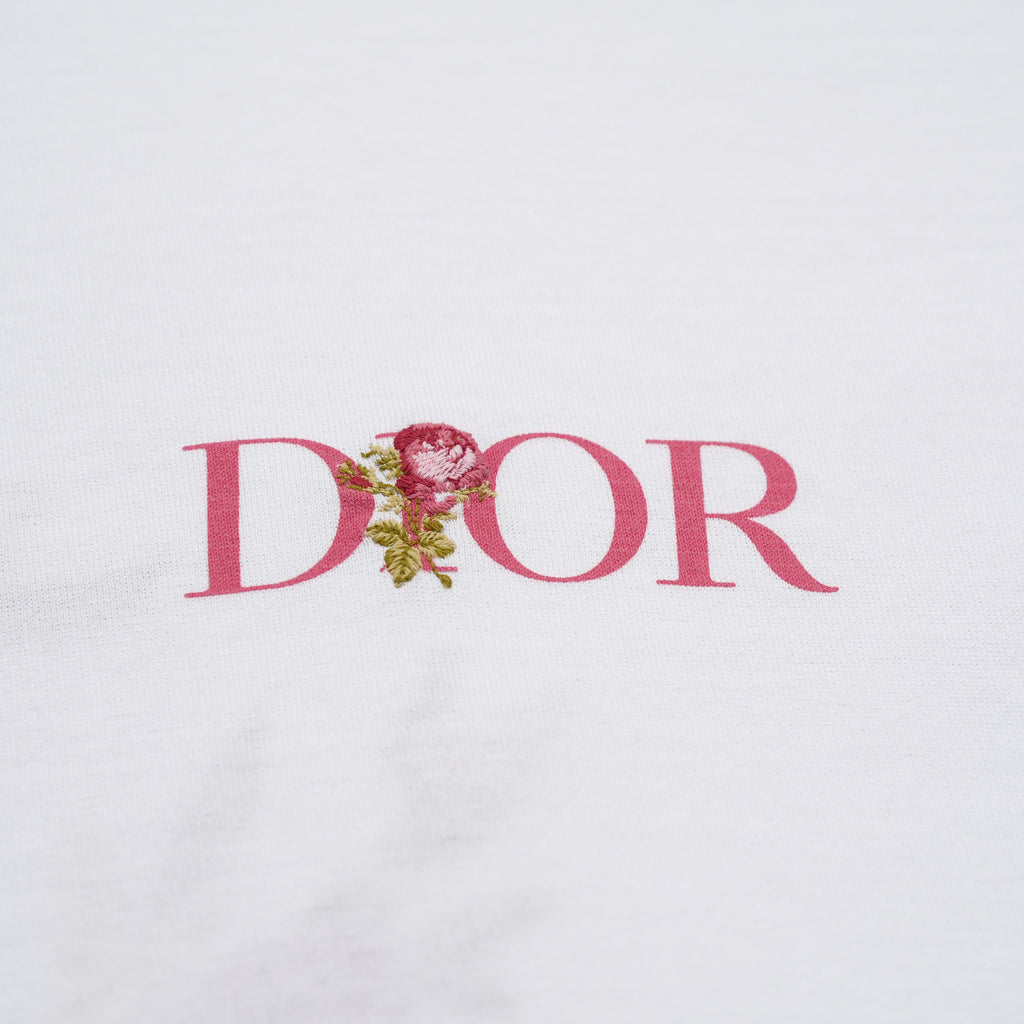 Christian Dior クリスチャンディオール / 美品 22AW DIOR JARDIN 薔薇刺繍 半袖Tシャツ / フラワーロゴ / 243J685A0677 / size S (WHITE)