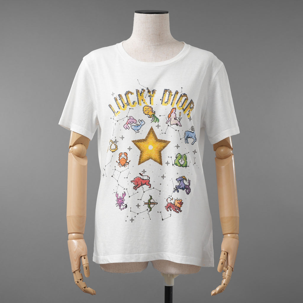 Christian Dior クリスチャンディオール / 美品 22AW LUCKY DIOR ゾディアック ピクセル プリント / 半袖Tシャツ / 243T09A4427 / size M (WHITE) レディース