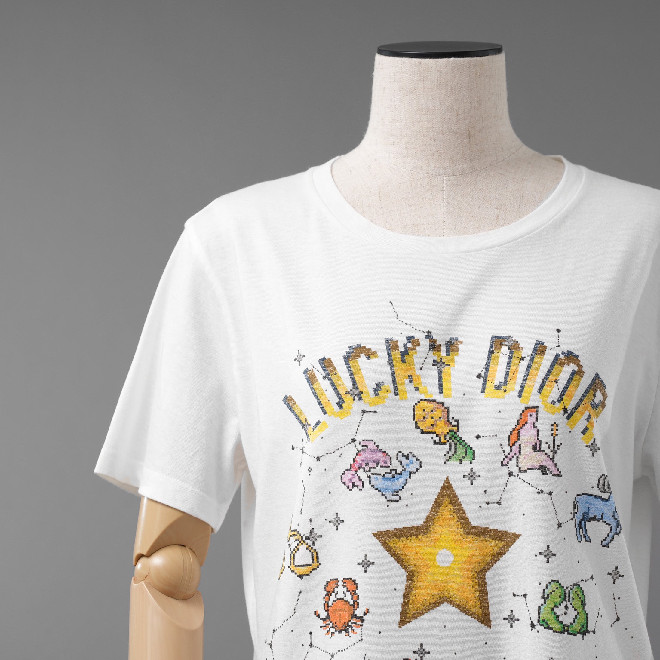 Christian Dior クリスチャンディオール / 美品 22AW LUCKY DIOR ゾディアック ピクセル プリント / 半袖Tシャツ / 243T09A4427 / size M (WHITE) レディース