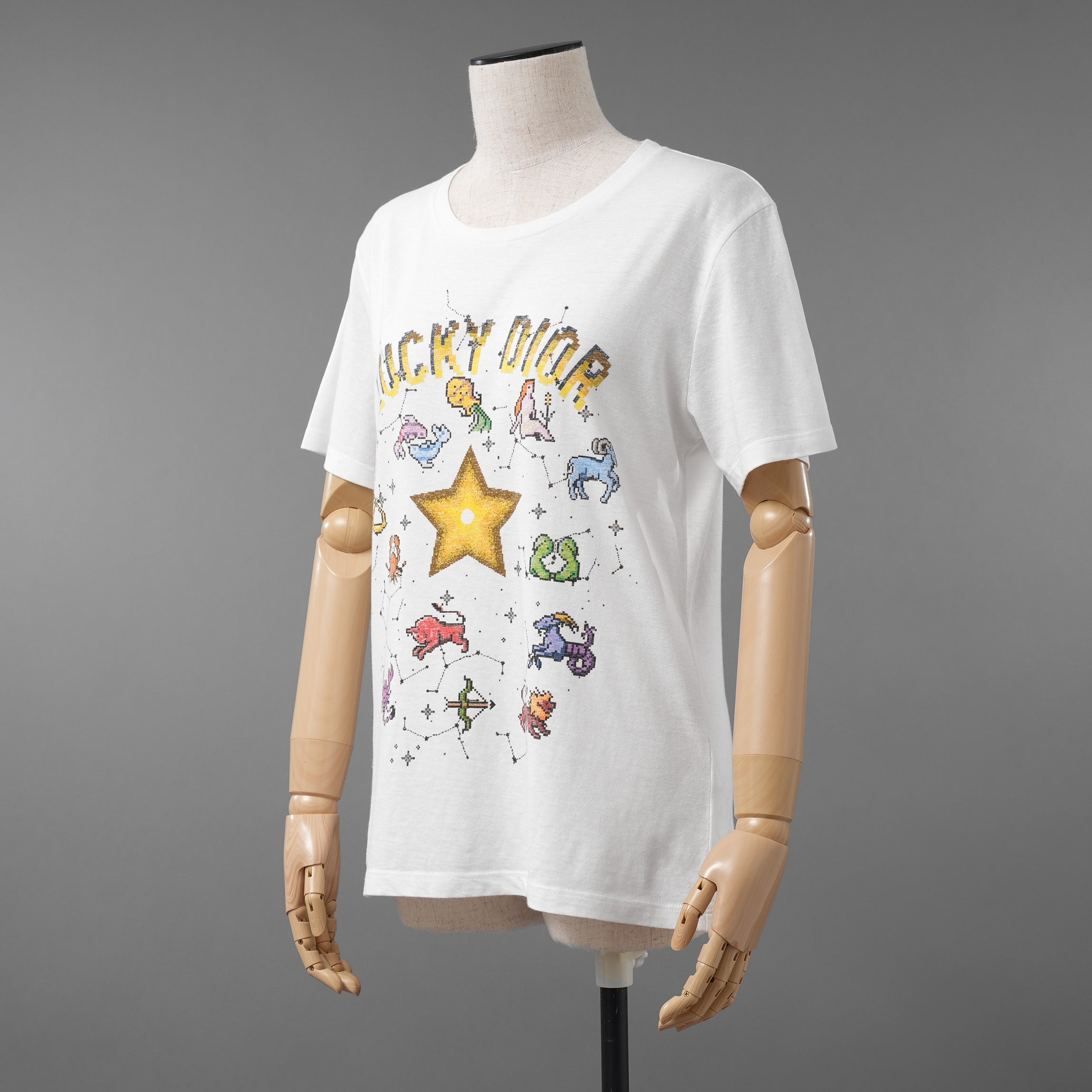 Christian Dior クリスチャンディオール / 美品 22AW LUCKY DIOR ゾディアック ピクセル プリント / 半袖Tシャツ / 243T09A4427 / size M (WHITE) レディース
