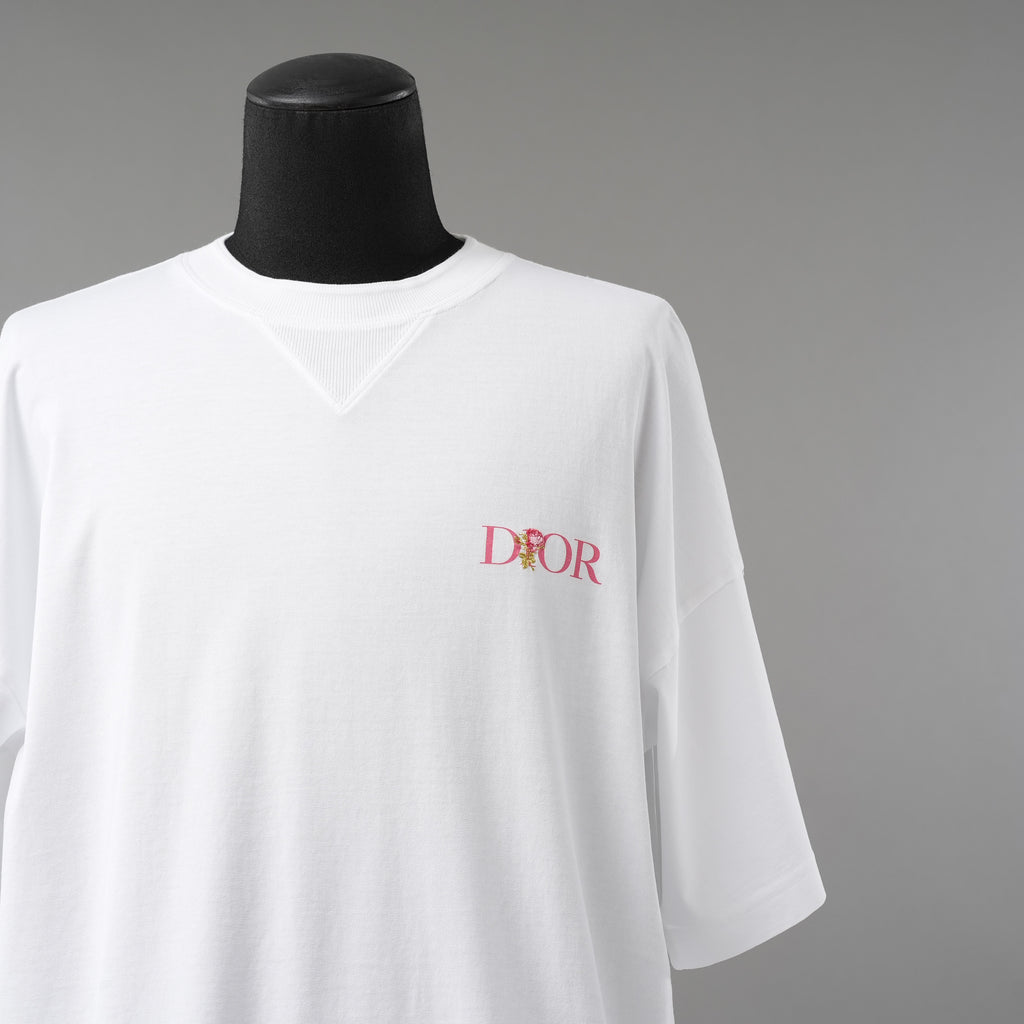 Christian Dior クリスチャンディオール / 美品 22AW DIOR JARDIN 薔薇刺繍 半袖Tシャツ / フラワーロゴ / 243J685A0677 / size S (WHITE)