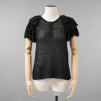 Christian Dior クリスチャンディオール / 美品 23AW Bee刺繍 フリル袖 リネンニット トップス / 324T03AM710 / size 44 (BLACK) レディース