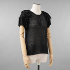 Christian Dior クリスチャンディオール / 美品 23AW Bee刺繍 フリル袖 リネンニット トップス / 324T03AM710 / size 44 (BLACK) レディース