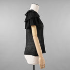 Christian Dior クリスチャンディオール / 美品 23AW Bee刺繍 フリル袖 リネンニット トップス / 324T03AM710 / size 44 (BLACK) レディース