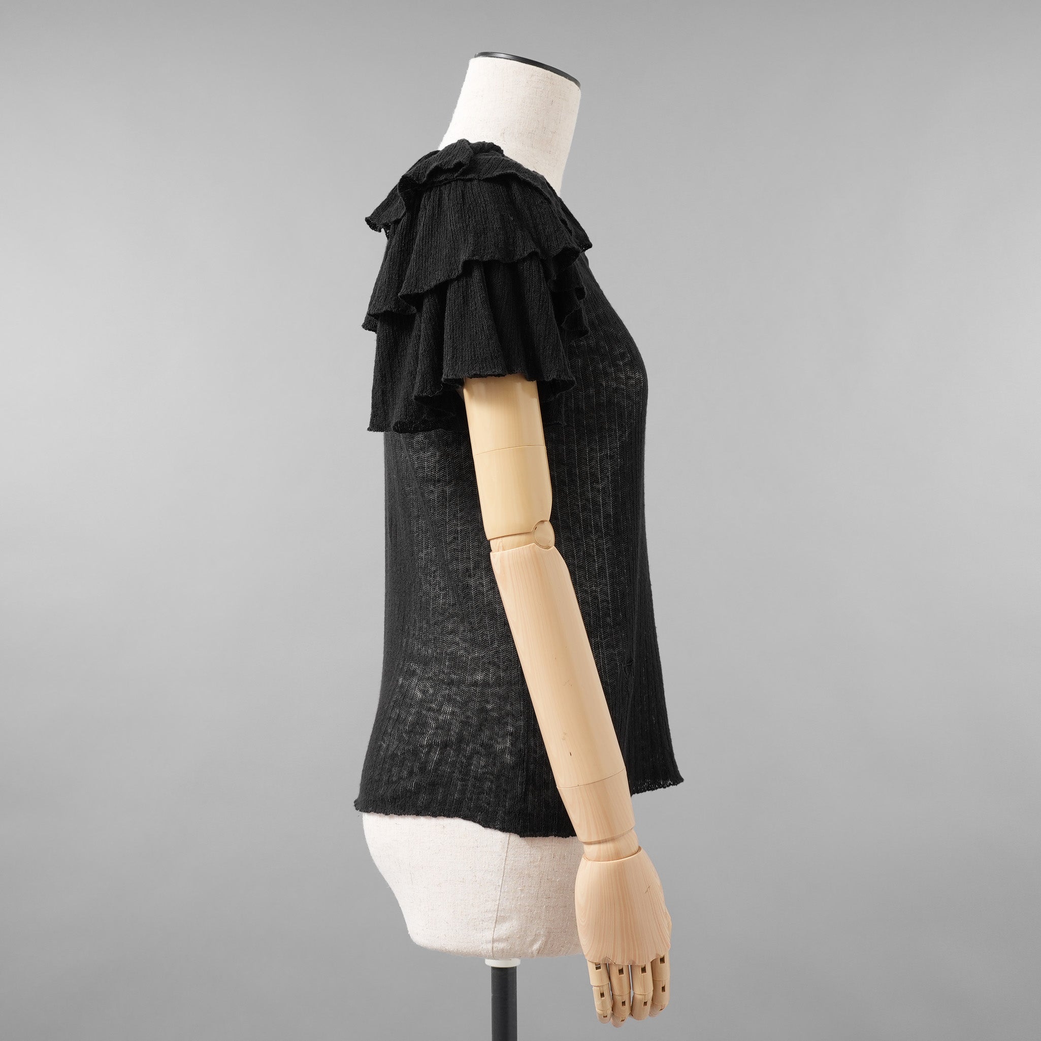Christian Dior クリスチャンディオール / 美品 23AW Bee刺繍 フリル袖 リネンニット トップス / 324T03AM710 / size 44 (BLACK) レディース