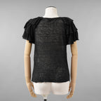 Christian Dior クリスチャンディオール / 美品 23AW Bee刺繍 フリル袖 リネンニット トップス / 324T03AM710 / size 44 (BLACK) レディース