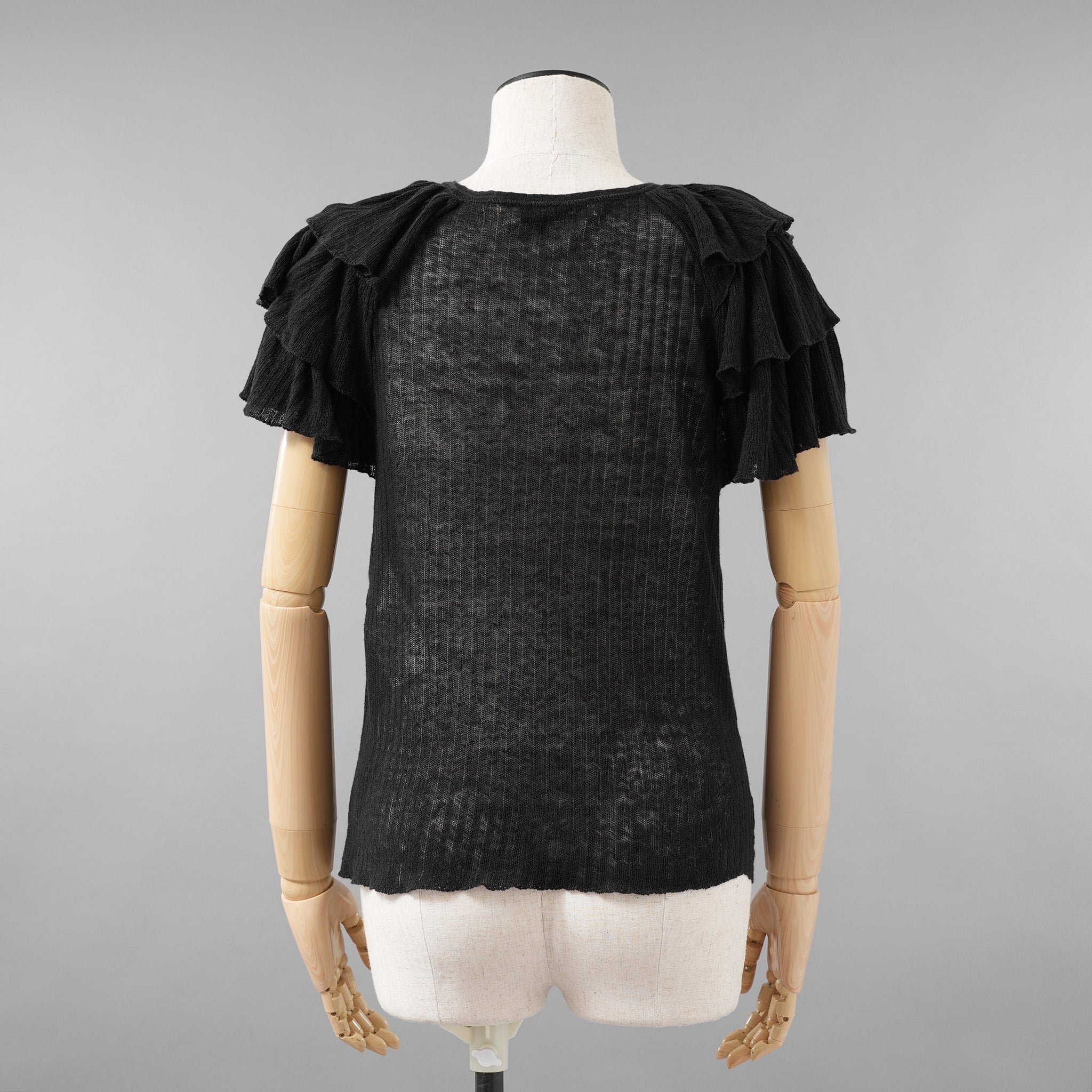 Christian Dior クリスチャンディオール / 美品 23AW Bee刺繍 フリル袖 リネンニット トップス / 324T03AM710 / size 44 (BLACK) レディース