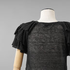 Christian Dior クリスチャンディオール / 美品 23AW Bee刺繍 フリル袖 リネンニット トップス / 324T03AM710 / size 44 (BLACK) レディース