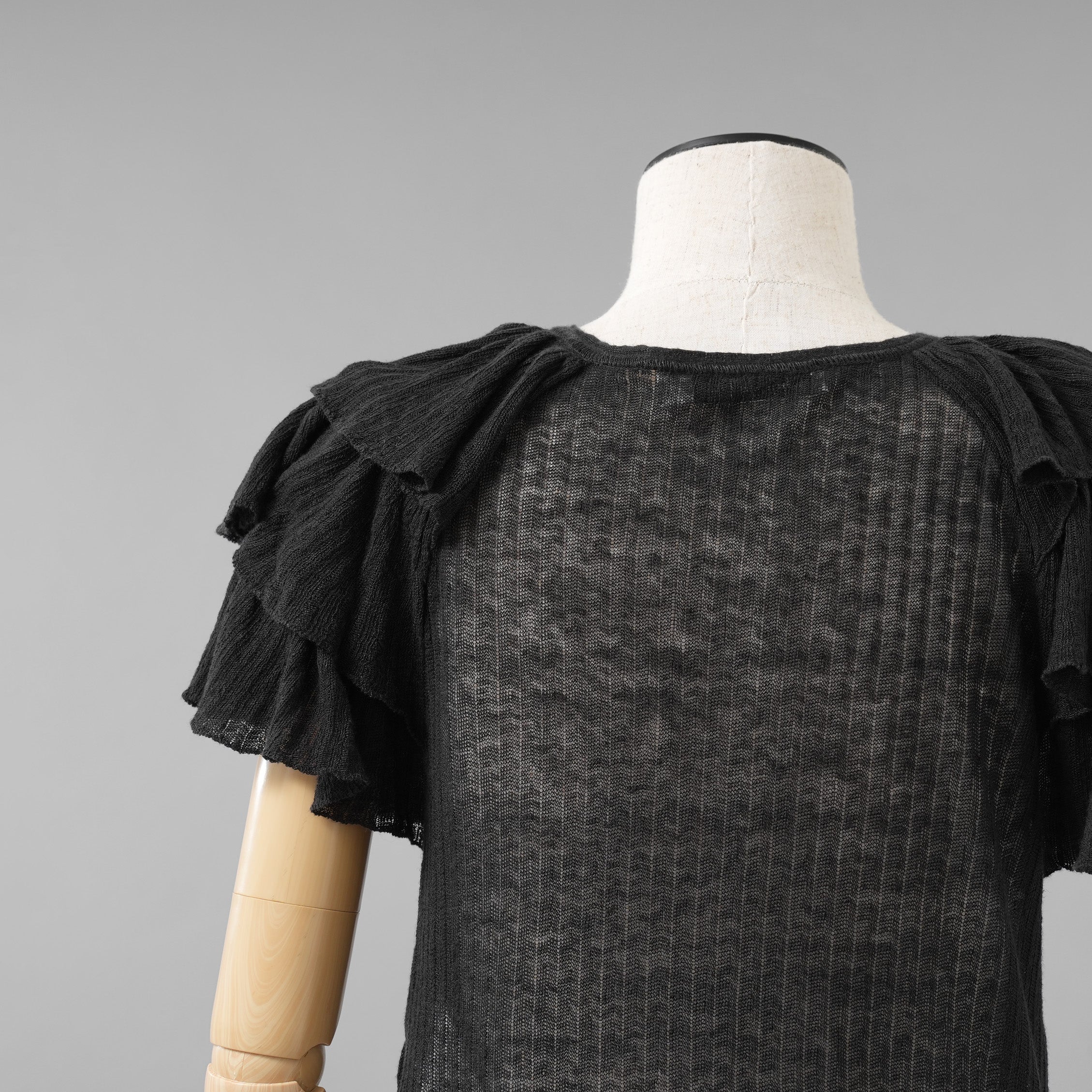 Christian Dior クリスチャンディオール / 美品 23AW Bee刺繍 フリル袖 リネンニット トップス / 324T03AM710 / size 44 (BLACK) レディース