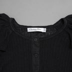 Christian Dior クリスチャンディオール / 美品 23AW Bee刺繍 フリル袖 リネンニット トップス / 324T03AM710 / size 44 (BLACK) レディース