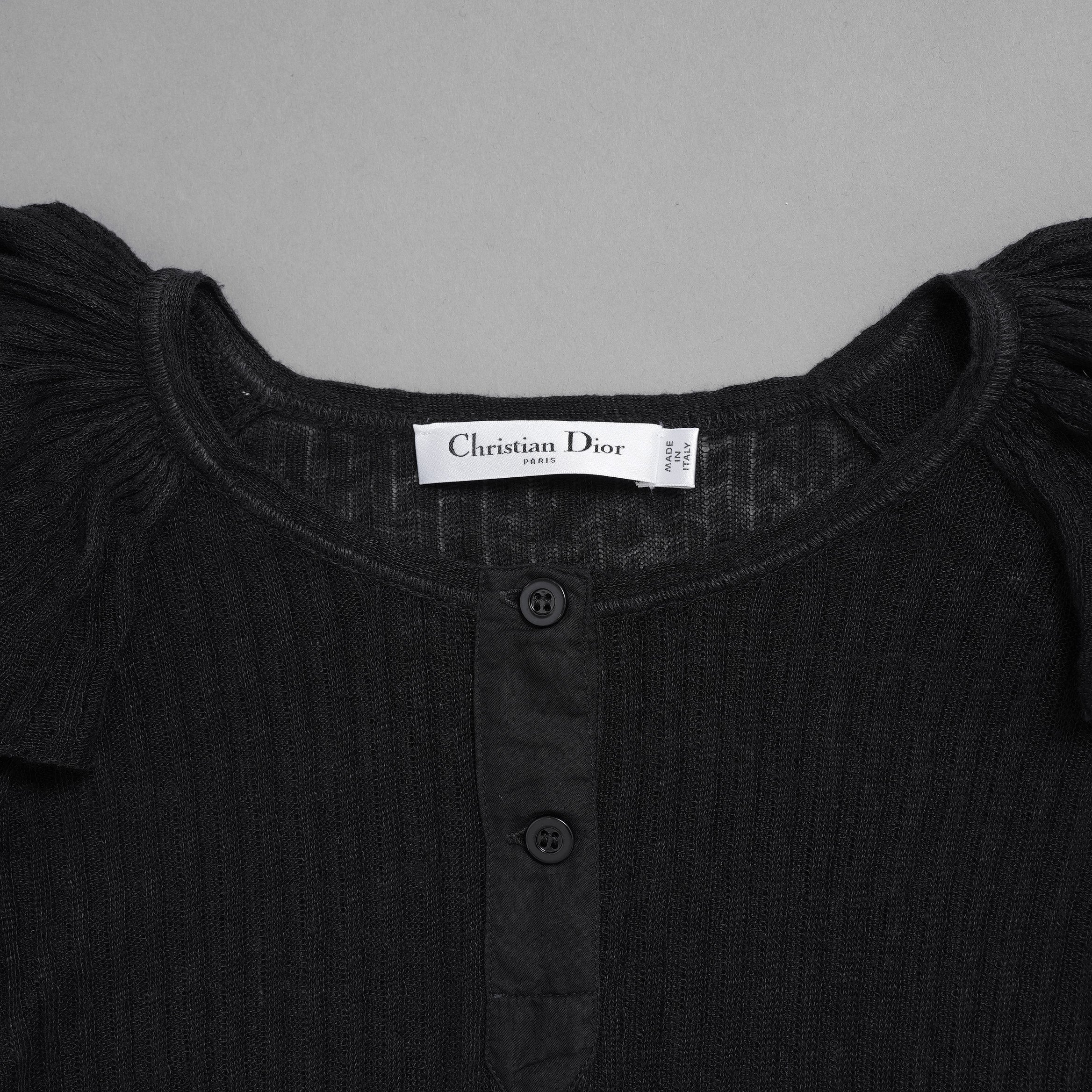 Christian Dior クリスチャンディオール / 美品 23AW Bee刺繍 フリル袖 リネンニット トップス / 324T03AM710 / size 44 (BLACK) レディース
