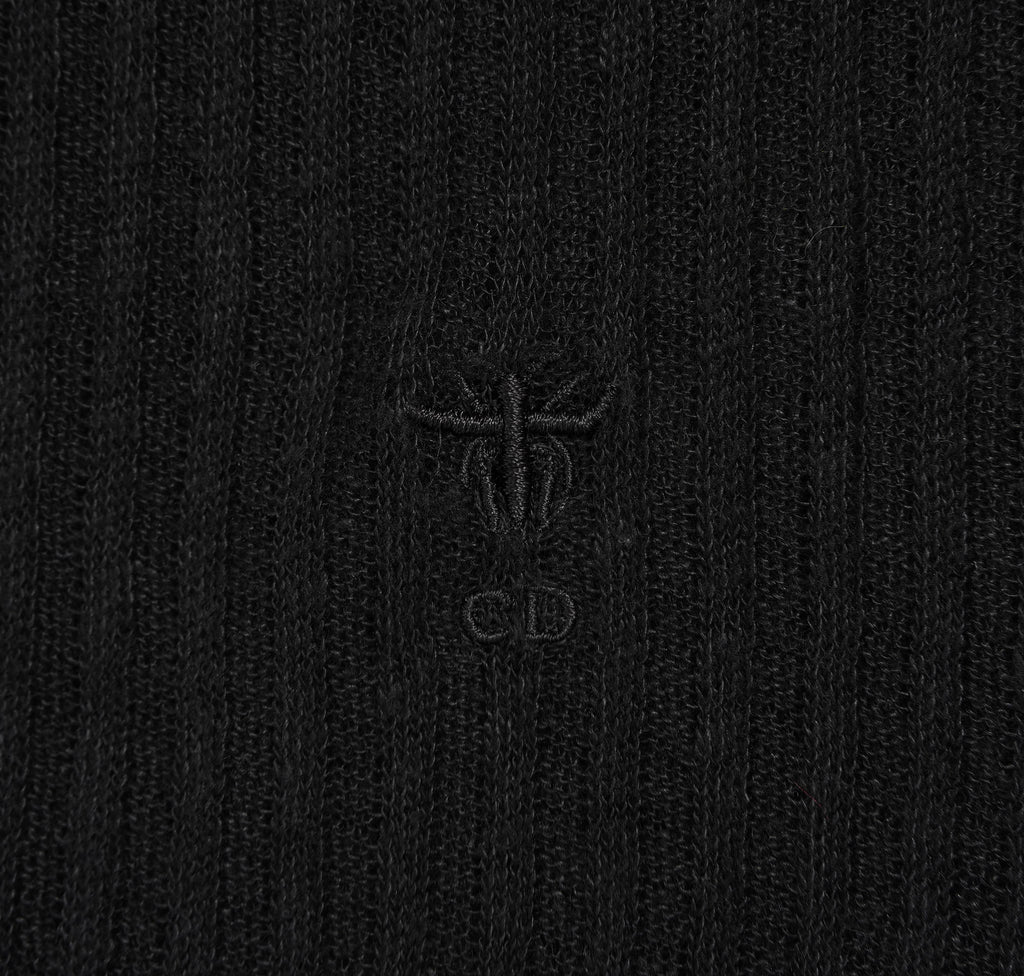 Christian Dior クリスチャンディオール / 美品 23AW Bee刺繍 フリル袖 リネンニット トップス / 324T03AM710 / size 44 (BLACK) レディース