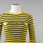 Christian Dior クリスチャンディオール / 美品 23AW ロゴ ボーダー タイト ニット セーター / 344S97AM729 / size 42 (YELLOW x BLACK) レディース