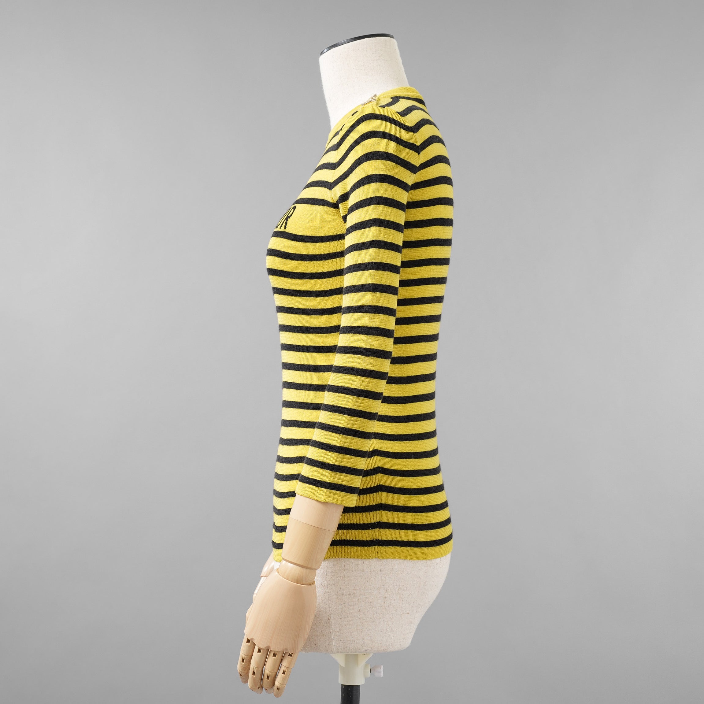 Christian Dior クリスチャンディオール / 美品 23AW ロゴ ボーダー タイト ニット セーター / 344S97AM729 / size 42 (YELLOW x BLACK) レディース