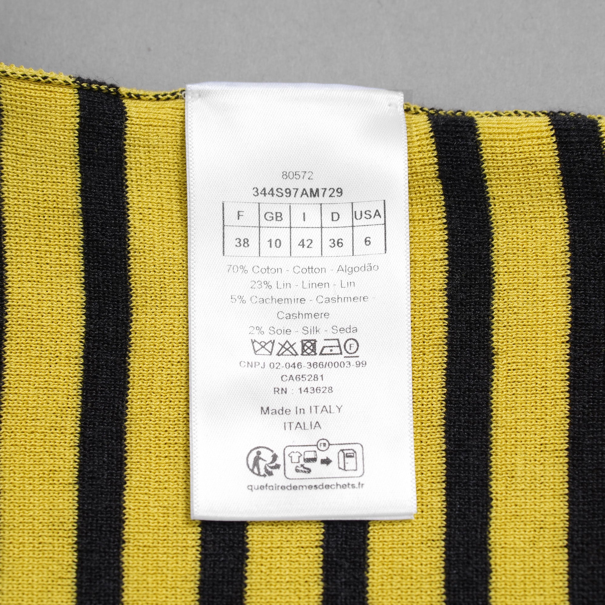 Christian Dior クリスチャンディオール / 美品 23AW ロゴ ボーダー タイト ニット セーター / 344S97AM729 / size 42 (YELLOW x BLACK) レディース