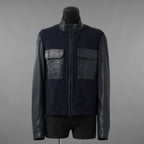 LANVIN COLLECTION x EMMETI ランバンコレクション エンメティ コラボ / 美品 23SS TALBOT パンチングレザー 切替 ライダースジャケット / size 48 (NAVY)