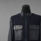 LANVIN COLLECTION x EMMETI ランバンコレクション エンメティ コラボ / 美品 23SS TALBOT パンチングレザー 切替 ライダースジャケット / size 48 (NAVY)