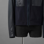 LANVIN COLLECTION x EMMETI ランバンコレクション エンメティ コラボ / 美品 23SS TALBOT パンチングレザー 切替 ライダースジャケット / size 48 (NAVY)
