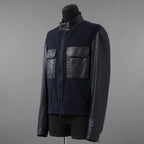 LANVIN COLLECTION x EMMETI ランバンコレクション エンメティ コラボ / 美品 23SS TALBOT パンチングレザー 切替 ライダースジャケット / size 48 (NAVY)