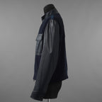 LANVIN COLLECTION x EMMETI ランバンコレクション エンメティ コラボ / 美品 23SS TALBOT パンチングレザー 切替 ライダースジャケット / size 48 (NAVY)